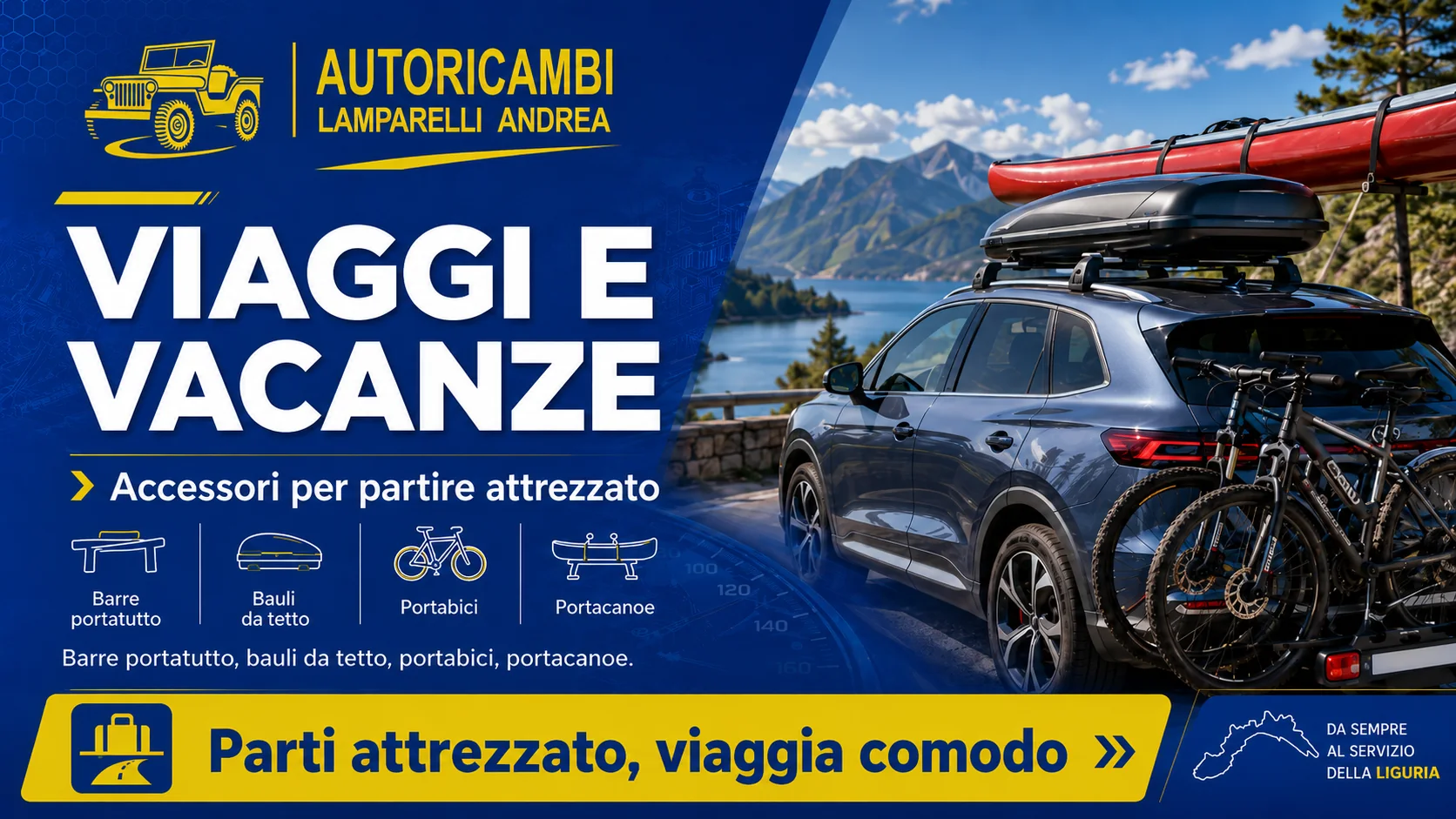 Barre portatutto, bauli da tetto, portabici e portacanoe per viaggi e vacanze